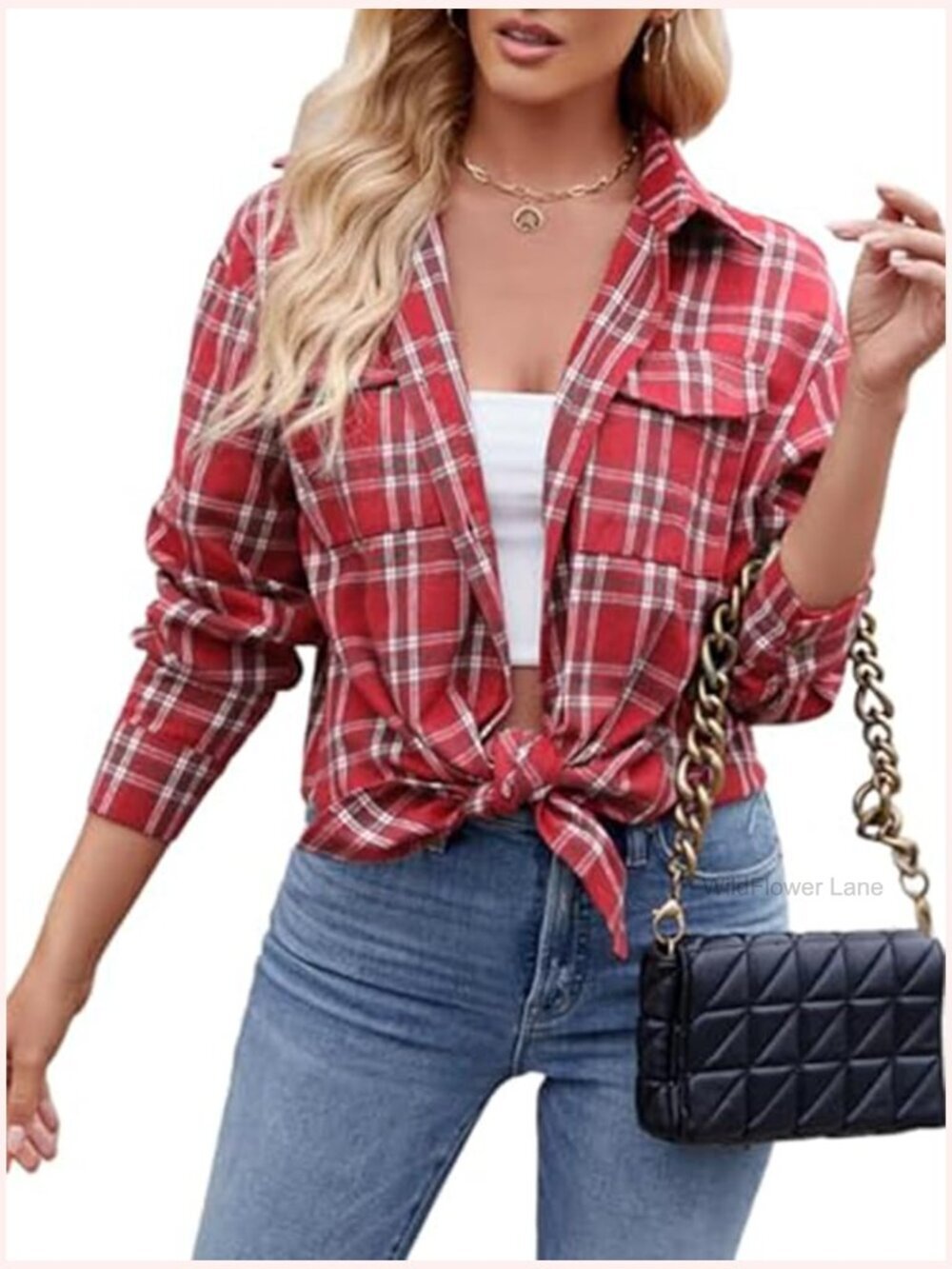 Women's Oversized Plaid Flannel Button Down Shirt Casual Long Sleeve Top